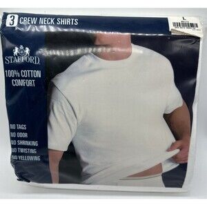Stafford Crew Neck T-Shirts Cotton 3-Pack Large Mens No Yellowing Tags Odor ++